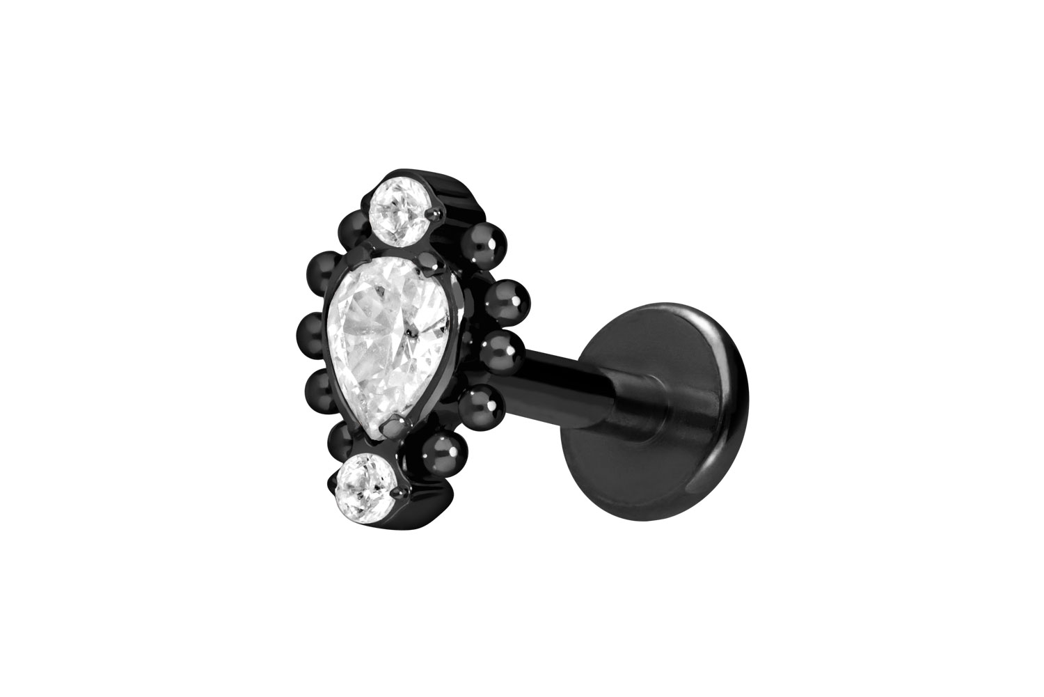 Titan Labret Piercing mit Innengewinde 3 EINGEFASSTE KRISTALLE + KUGELN